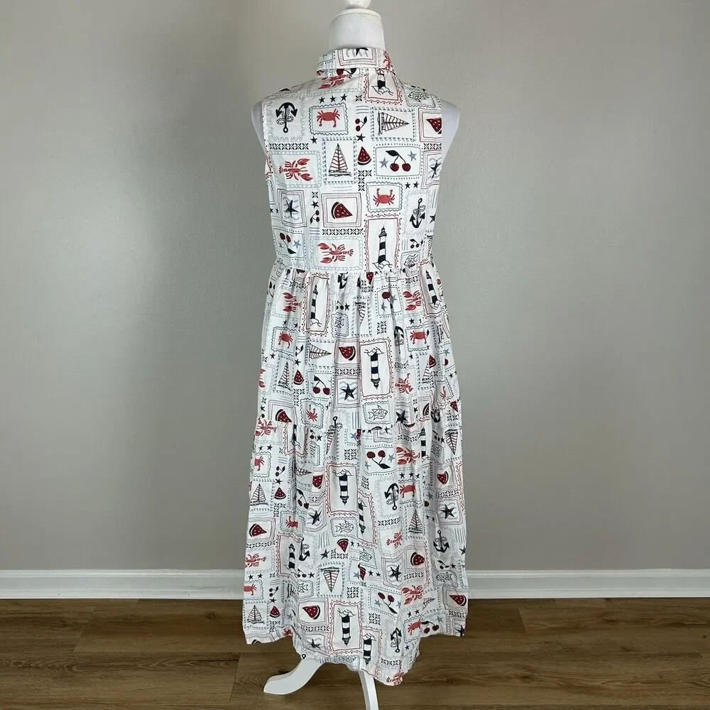 Size S Midi Dress Lighthouse Button Front Shirt Lobster Nautical Sailing Boat
